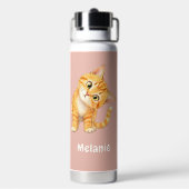 オレンジ色の可愛い猫の子供用水筒 ピンク ウォーターボトル (背面)
