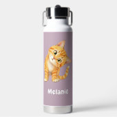 オレンジ色の可愛い猫の子供用水筒（マーブピンク） ウォーターボトル (正面)