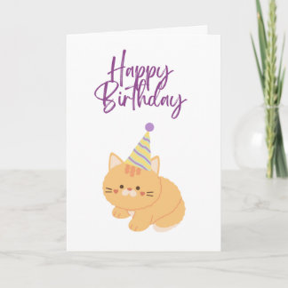 オレンジ色の可愛い猫の誕生日カード カード