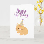 オレンジ色の可愛い猫の誕生日カード カード (黄色い花)