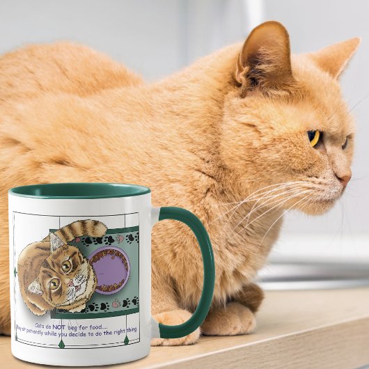 オレンジ色の可愛い猫の面白い食べ物 グリーン ホワイト マグカップ
