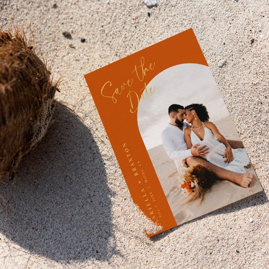 オレンジ色の名刺をホイルで保存 箔招待状