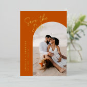 オレンジ色の名刺をホイルで保存 箔招待状 (立ち正面)