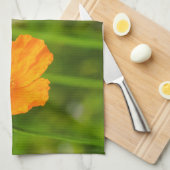 オレンジ色の咲くポピーの花オン緑の名前をカスタムする キッチンタオル (四つ折り)