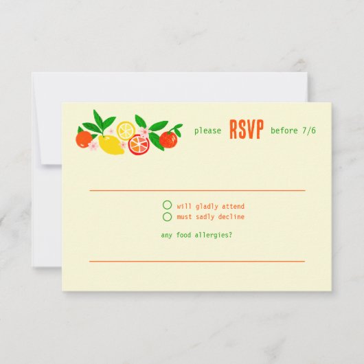 オレンジ色の喜び カスタム サマー ブライダルシャワー 出欠カード (正面)
