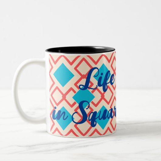 オレンジ色の四角いチェーン ツートーンマグカップ (左)