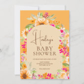 オレンジ色の国のフローラ水の色ベビーシャワー 招待状 (正面)