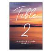 オレンジ色の夕日に湖の写真のカスタムウェディング テーブルナンバー (正面)