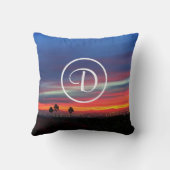 オレンジ色の夕日の海岸写真モノグラカスタムム クッション (裏面)