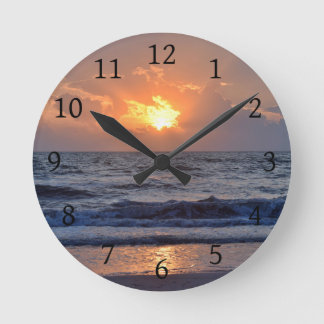 オレンジ色の夕日の海 ラウンド壁時計