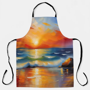 オレンジ色の夕焼けの海 エプロン
