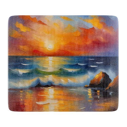 オレンジ色の夕焼けの海 カッティングボード (正面)