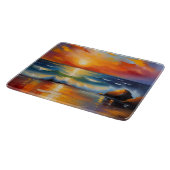 オレンジ色の夕焼けの海 カッティングボード (角)