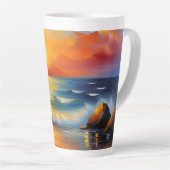 オレンジ色の夕焼けの海 カフェラテマグ (右アングル)