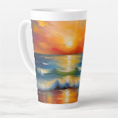 オレンジ色の夕焼けの海 カフェラテマグ (左アングル)