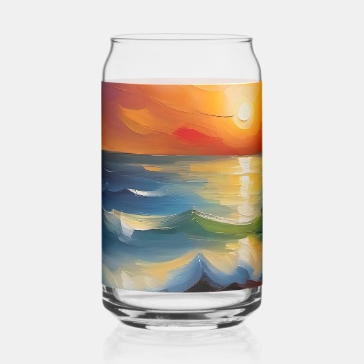 オレンジ色の夕焼けの海 ガラス缶 (正面)