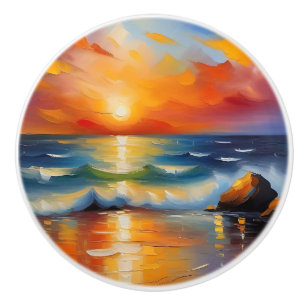 オレンジ色の夕焼けの海 セラミックノブ