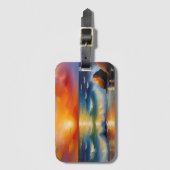 オレンジ色の夕焼けの海 ラゲッジタグ (正面縦)