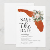 オレンジ色の夕焼けの花のフロリダ州デスティネーションウェディング セーブザデート (正面/裏面)