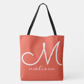 オレンジ色の大きなトートバッグと彼女の名前 トートバッグ (裏面)