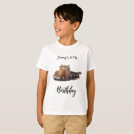 オレンジ色の大型トレーラーのトラック 少年 誕生日パーティー Tシャツ
