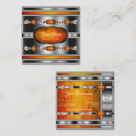 オレンジ色の大理石とダイヤモンドを使用したグラマラスなシルバー スクエア名刺