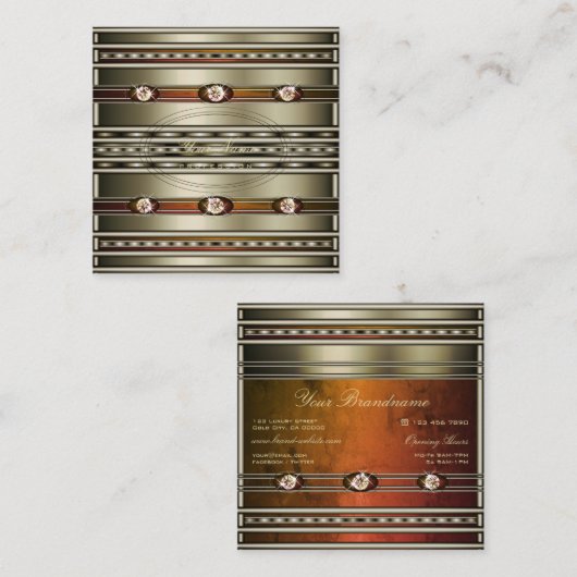 オレンジ色の大理石の柄で目を引く銀 スクエア名刺 (正面/裏面)