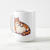 オレンジ色の太い猫のミームピクセルアート コーヒーマグカップ (正面左)