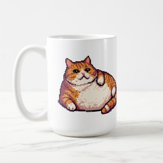 オレンジ色の太い猫のミームピクセルアート コーヒーマグカップ (左)