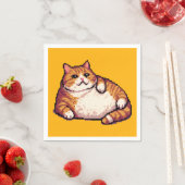 オレンジ色の太い猫のミームピクセルアート スタンダードカクテルナプキン (インサイチュ)