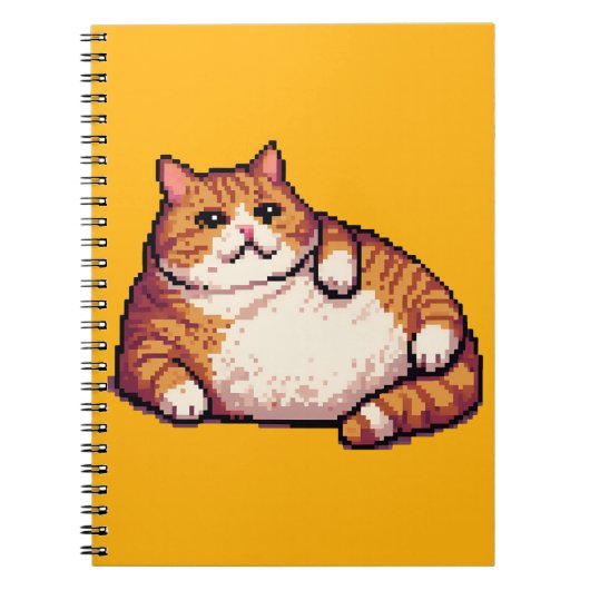 オレンジ色の太い猫のミームピクセルアート ノートブック (正面)