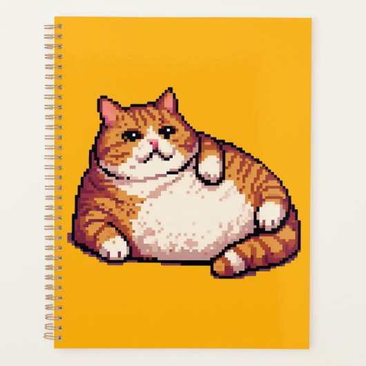 オレンジ色の太い猫のミームピクセルアート プランナー手帳 (正面)