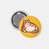 オレンジ色の太い猫のミームピクセルアート マグネット (正面/裏面)