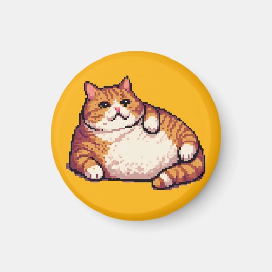 オレンジ色の太い猫のミームピクセルアート マグネット (正面)