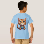オレンジ色の子猫がゲームコントローラーを握る ゲーマーキャット Tシャツ (裏面フル)