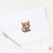 オレンジ色の子猫がゲームコントローラーを握る ゲーマー猫 スクエアシール (封筒)