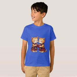 オレンジ色の子猫がバーンズ・ナイトを読んでいる Tシャツ