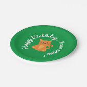 オレンジ色の子猫を緑に塗ったかわいい誕生日の願い ペーパープレート (アングル)