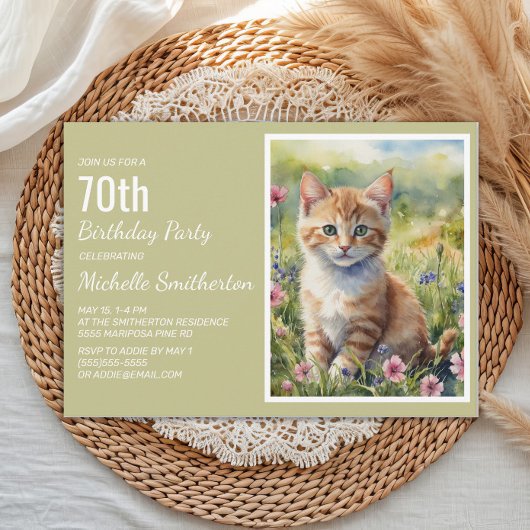 オレンジ色の子猫 愛好家 70歳の誕生日 招待状