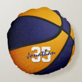 オレンジ色の学校の色の男の子バスケットボール ラウンドクッション (裏面)