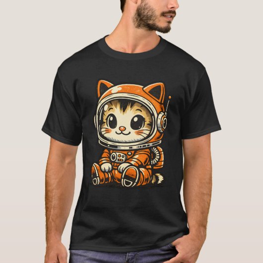 オレンジ色の宇宙服を着たヴィンテージスペースキティ Tシャツ (正面)
