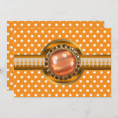 オレンジ色の宝石が付いたパーティーの招待状 招待状 (正面/裏面)