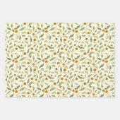 オレンジ色の実と葉のクリーム背景パターン ラッピングペーパーシート (正面3)