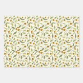 オレンジ色の実と葉のクリーム背景パターン ラッピングペーパーシート (正面2)