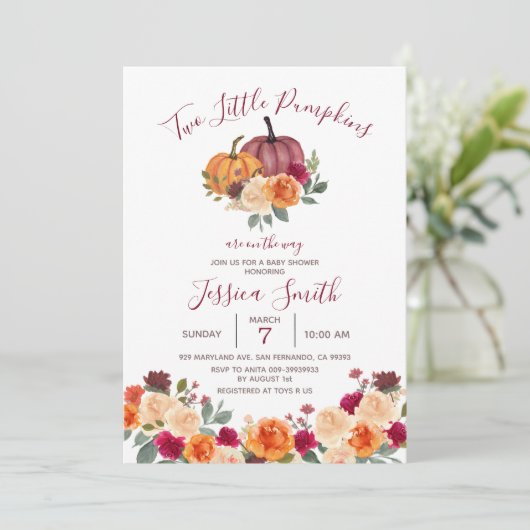 オレンジ色の小さなかぼちゃのベビーシャワー 招待状 (スタンド正面)