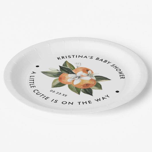 オレンジ色の小さなかわいこちゃんが途中の赤ちゃんシャワー ペーパープレート (アングル)