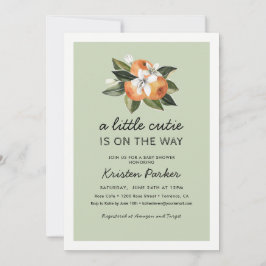 オレンジ色の小さなかわいこちゃんが途中の赤ちゃんシャワーInvi 招待状