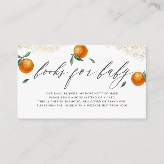 オレンジ色の小さなかわいこちゃんのスクリプトブックベビー エンクロージャーカード (正面)