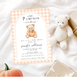 オレンジ色の小さなカボチャのテディベア ベビーシャワー 招待状