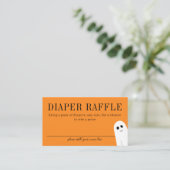 オレンジ色の小さなブー赤ちゃんシャワーおむつラッフル エンクロージャーカード (スタンド正面)